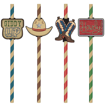 Western Paper Straws With Add Ons 9in, 12pcs Candy Buffet - Party Centre - Party Centre