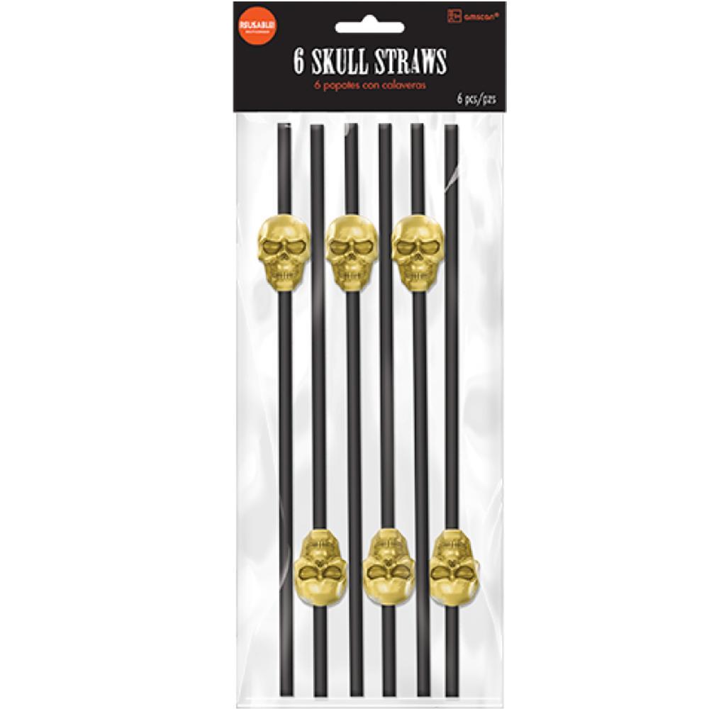 Skull Reusable Plastic Straws 11in, 6pcs Candy Buffet - Party Centre - Party Centre