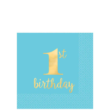 Blue Premium 1st Birthday Beverage Tissues 16pcs Printed Tableware - Party Centre - Party Centre