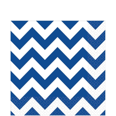Bright Royal Blue Chevron Beverage Tissues 16pcs Printed Tableware - Party Centre - Party Centre