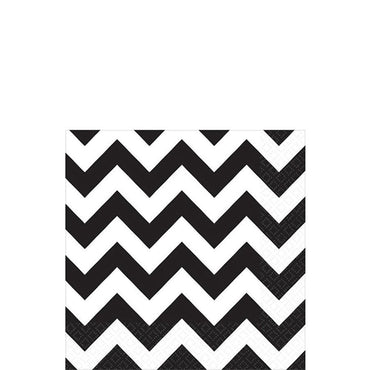 Jet Black Chevron Beverage Tissues 16pcs Printed Tableware - Party Centre - Party Centre