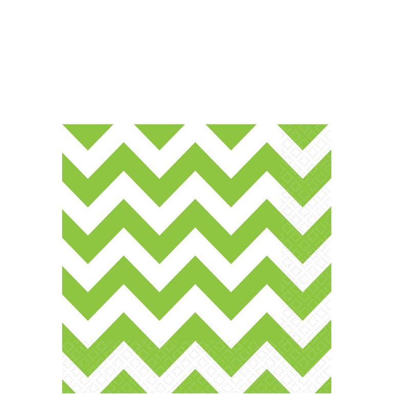 Kiwi Green Chevron Beverage Tissues 16pcs Printed Tableware - Party Centre