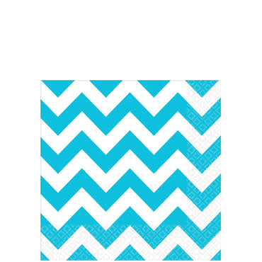 Caribbean Blue Chevron Beverage Tissues 16pcs Printed Tableware - Party Centre - Party Centre