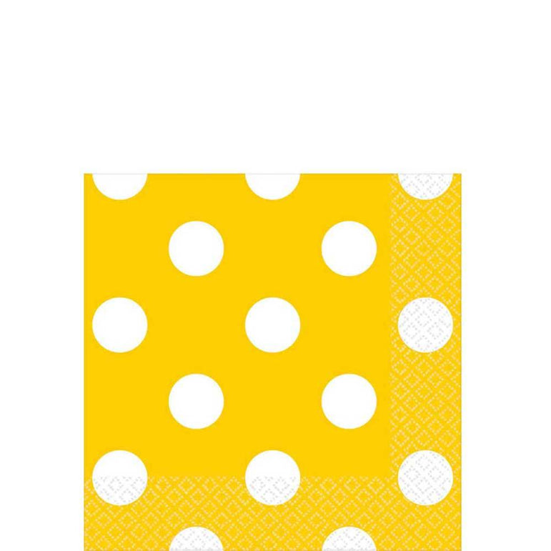 Yellow Sunshine Dots Beverage Tissues 16pcs Printed Tableware - Party Centre