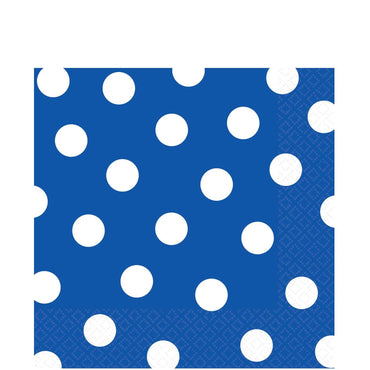 Bright Royal Blue Dots Beverage Tissues 16pcs Printed Tableware - Party Centre - Party Centre