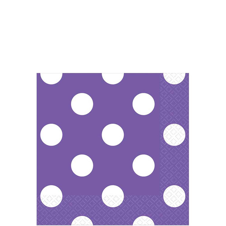 New Purple Dots Beverage Tissues 16pcs Printed Tableware - Party Centre