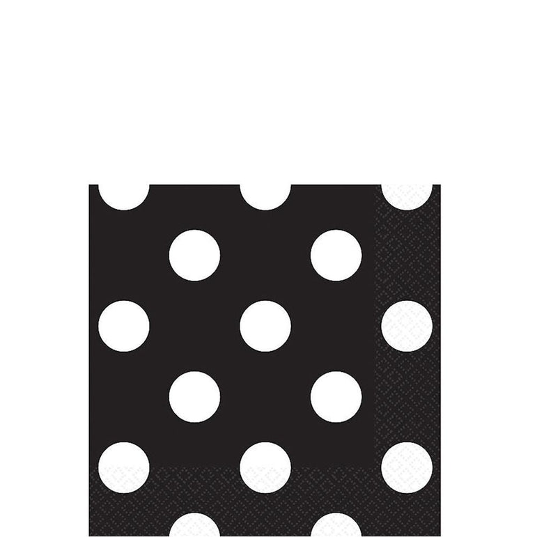 Jet Black Dots Beverage Tissues 16pcs Printed Tableware - Party Centre