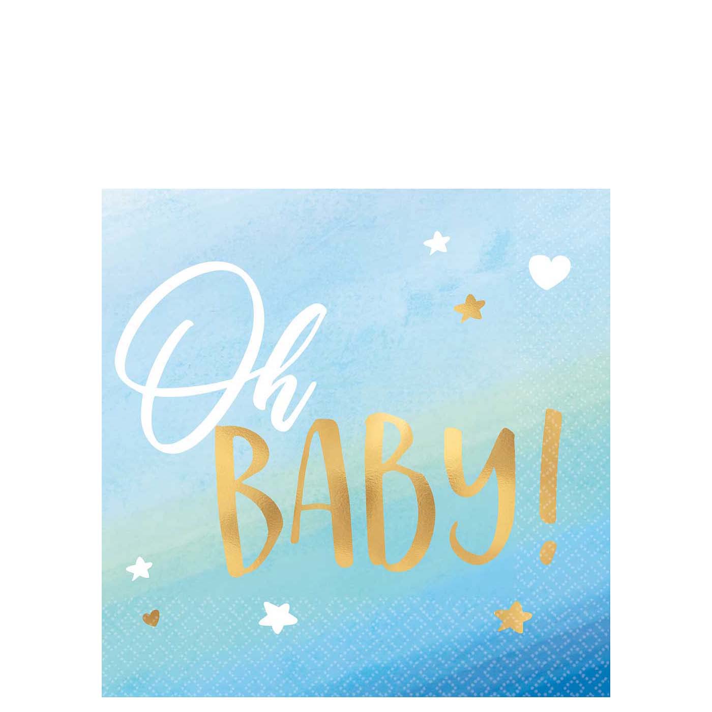 Oh Baby Boy Hot Stamped Beverage Napkin 16pcs Printed Tableware - Party Centre - Party Centre