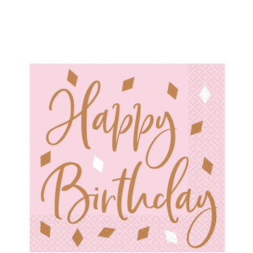 Blush Birthday Hot Stamped Beverage Tissue, 16pcs - Party Centre
