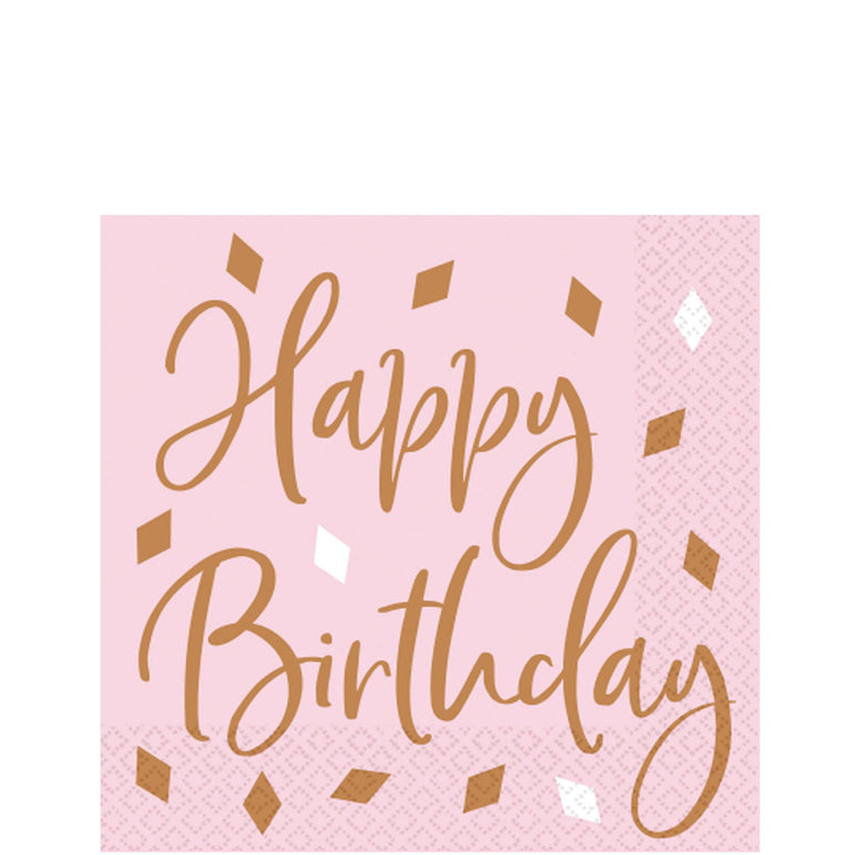 Blush Birthday Hot Stamped Beverage Tissue, 16pcs