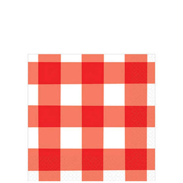 American Summer Red Gingham Beverage Tissues 16pcs Printed Tableware - Party Centre - Party Centre