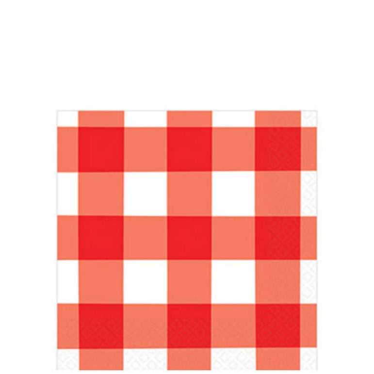American Summer Red Gingham Beverage Tissues 16pcs Printed Tableware - Party Centre