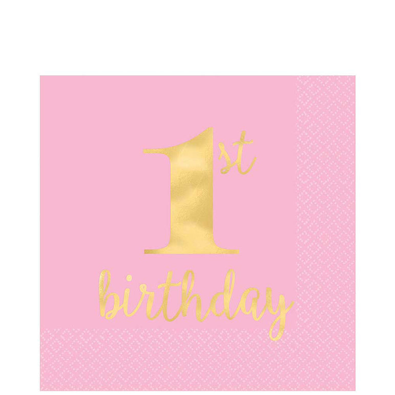 Pink Premium 1st Birthday Lunch Tissues 16pcs Printed Tableware - Party Centre