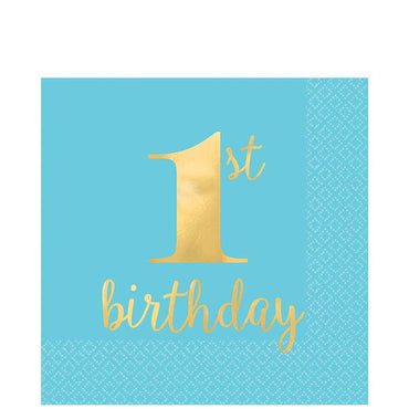 Blue Premium 1st Birthday Lunch Tissues 16pcs Printed Tableware - Party Centre - Party Centre