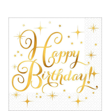 Premium Gold Birthday Lunch Tissues 16pcs Printed Tableware - Party Centre - Party Centre
