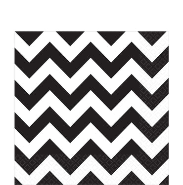 Jet Black Chevron Lunch Tissues 16pcs Printed Tableware - Party Centre - Party Centre