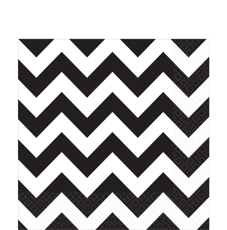 Jet Black Chevron Lunch Tissues 16pcs Printed Tableware - Party Centre