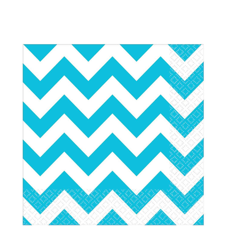 Caribbean Blue Chevron Lunch Tissues 16pcs Printed Tableware - Party Centre