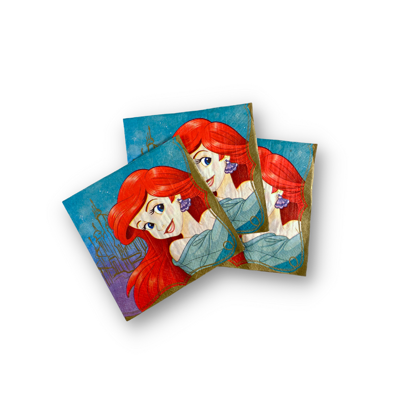 مناديل طعام مزينة برسمة للأميرة آريال من مجموعة "وانس أبون يه تايم" لحفلات بطابع أميرات ديزني، 16 قطعة