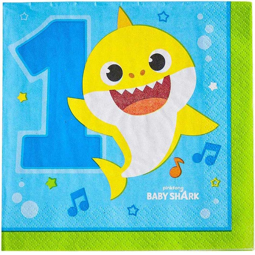 Baby Shark 1st Birthday Lunch Tissues 16pcs Printed Tableware - Party Centre - Party Centre