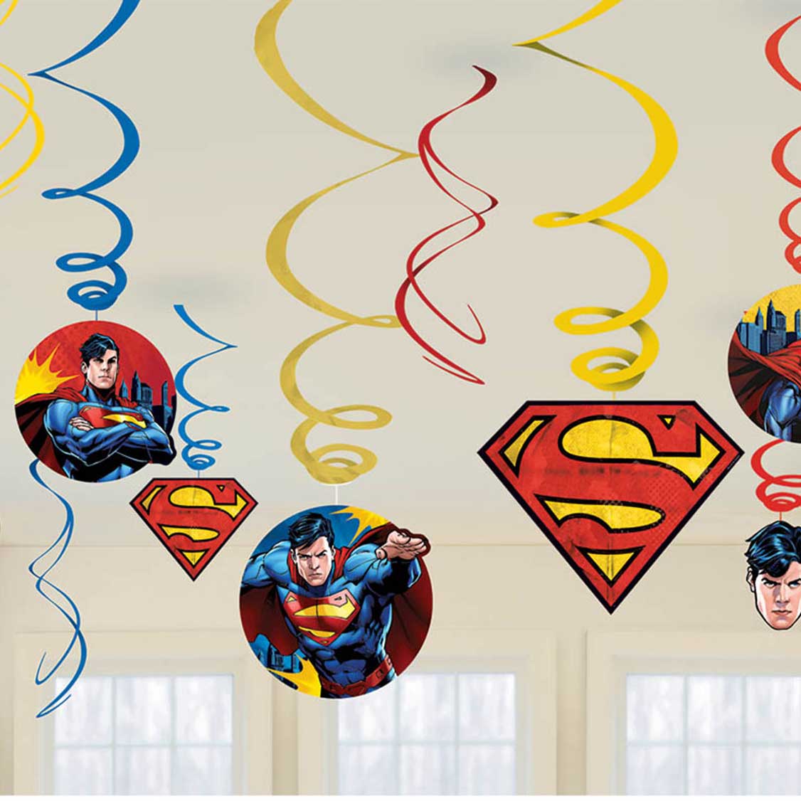 Superman Swirl Decorations 12pcs Decorations - Party Centre - Party Centre