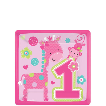 One Wild Girl Paper Square Plates 7in, 8pcs Printed Tableware - Party Centre - Party Centre