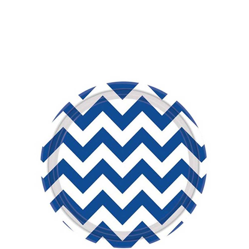 Bright Royal Blue Chevron Round Party Paper Plates 7in 8pcs Printed Tableware - Party Centre - Party Centre