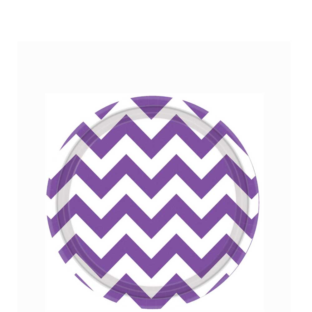 New Purple Chevron Round Party Paper Plates 7in 8pcs Printed Tableware - Party Centre - Party Centre