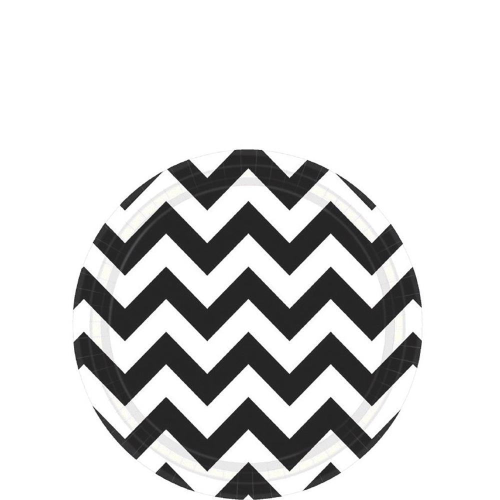 Jet Black Chevron Round Party Paper Plates 7in 8pcs Printed Tableware - Party Centre - Party Centre