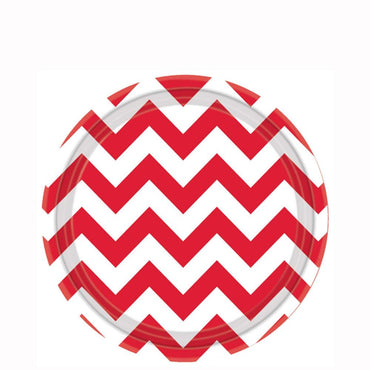 Apple Red  Chevron Round Party Paper Plates 7in 8pcs Printed Tableware - Party Centre - Party Centre