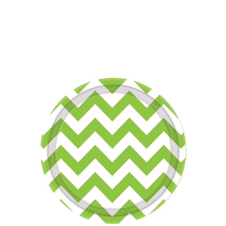 Kiwi Green Chevron Round Party Paper Plates 7in 8pcs Printed Tableware - Party Centre