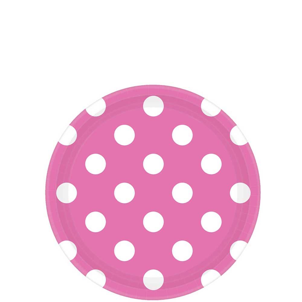 Bright Pink Dots Paper Plates 7in, 8pcs Printed Tableware - Party Centre - Party Centre