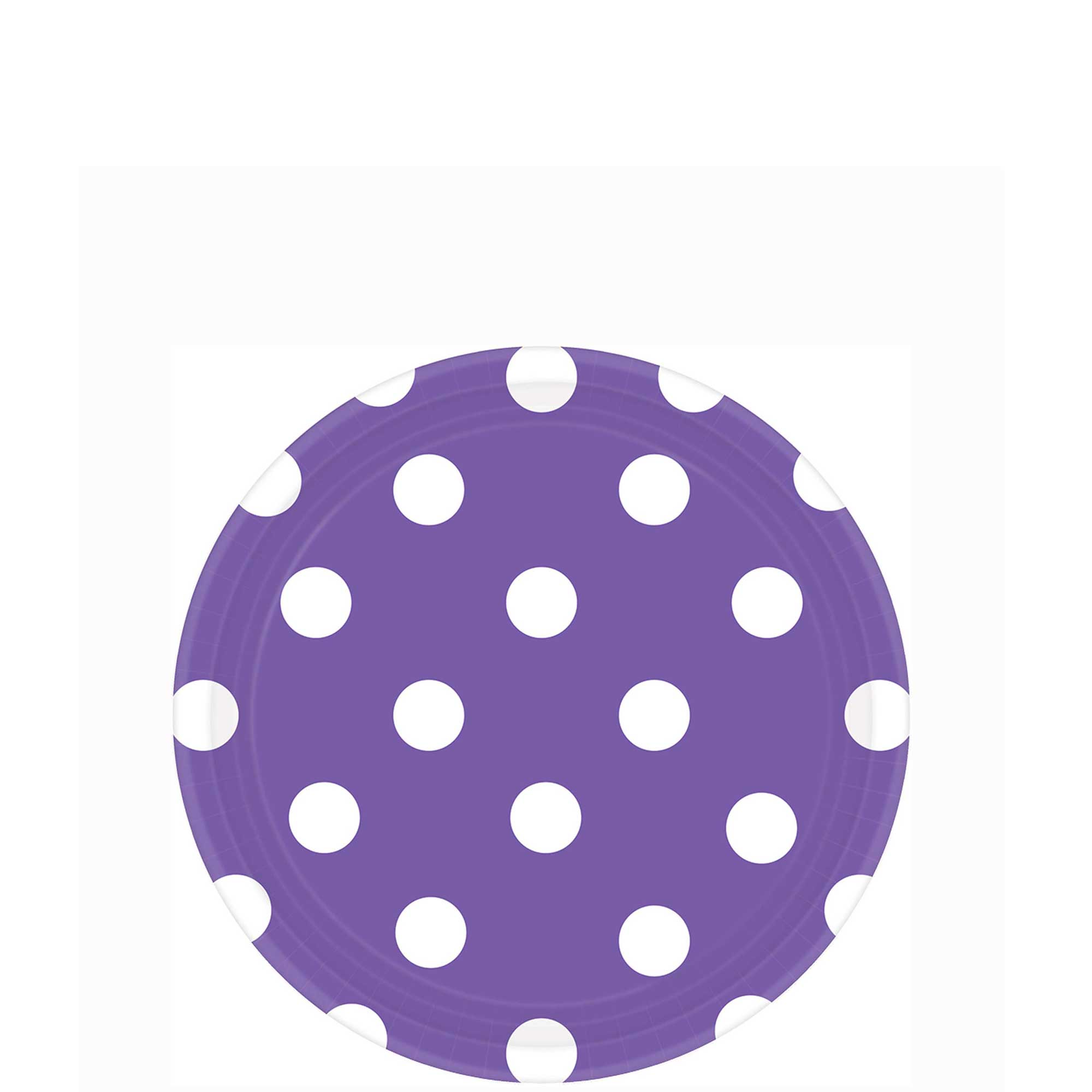 New Purple Dots Round Party Paper Plates 7in 8pcs Printed Tableware - Party Centre - Party Centre