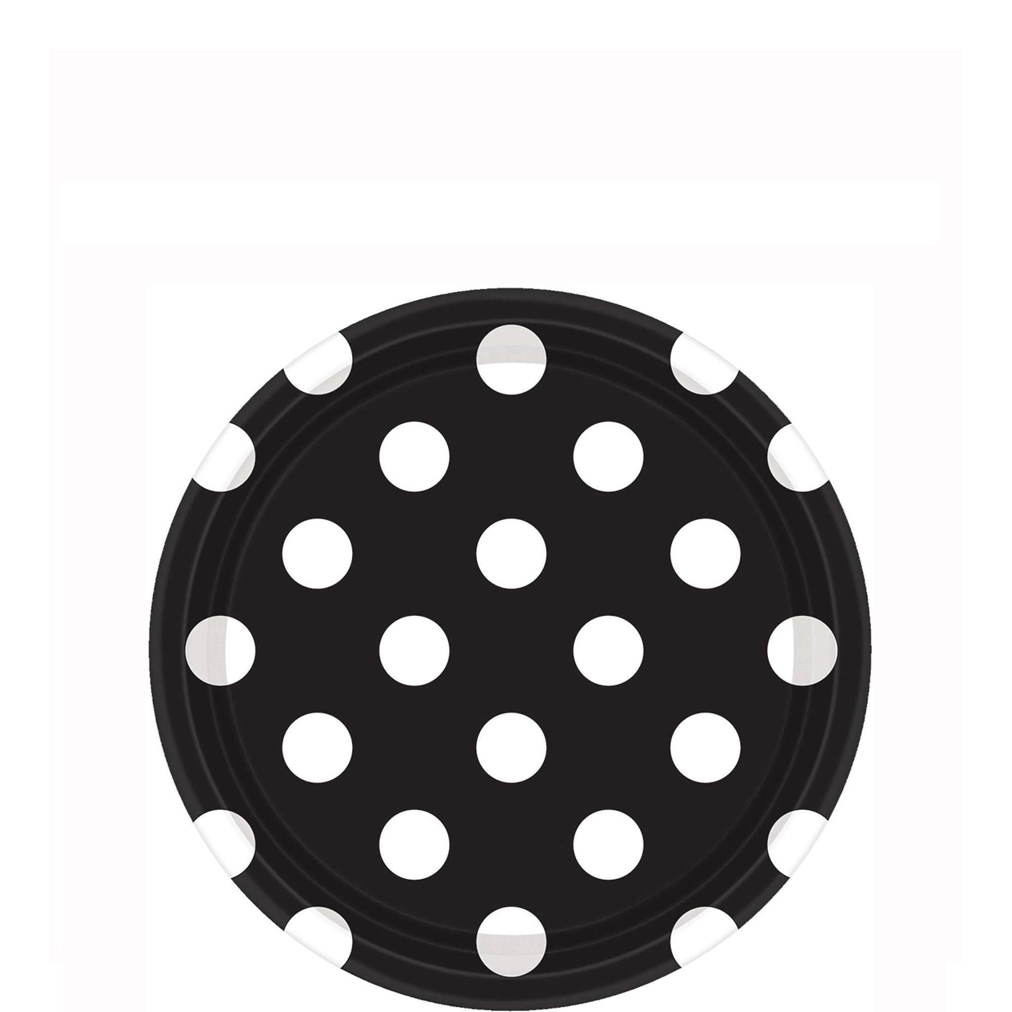 Jet Black Dots Paper Plates 7in, 8pcs Printed Tableware - Party Centre - Party Centre
