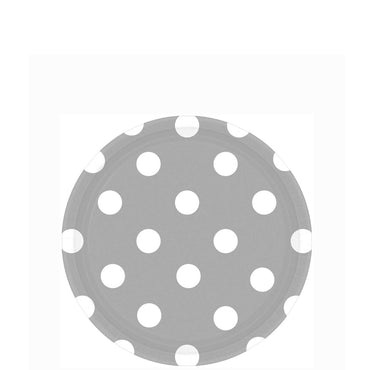 Silver Dots Round Party Paper Plates 7in 8pcs Printed Tableware - Party Centre - Party Centre