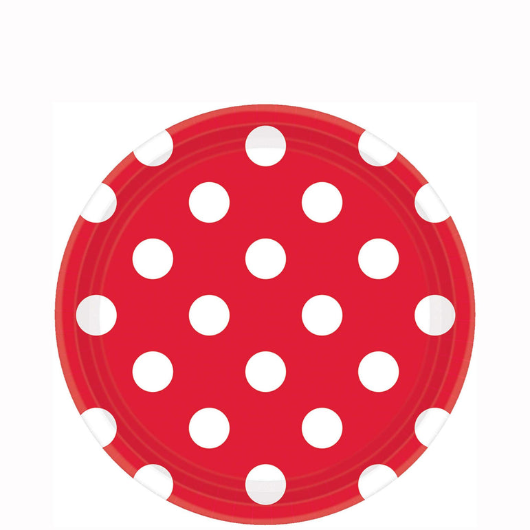 Apple Red Dots Paper Plates 7in, 8pcs Printed Tableware - Party Centre