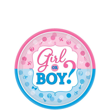 Girl Or Boy? Round Paper Plates 7in, 8pcs Printed Tableware - Party Centre - Party Centre