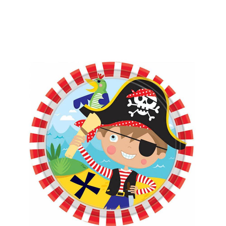 Little Pirate Round Plates 7in, 8pcs Printed Tableware - Party Centre