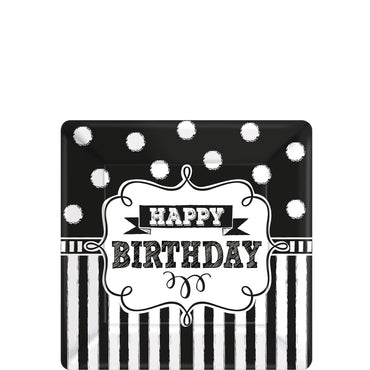 Chalkboard Birthday Square Plates 7in, 8pcs Printed Tableware - Party Centre - Party Centre