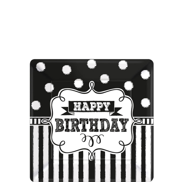 Chalkboard Birthday Square Plates 7in, 8pcs Printed Tableware - Party Centre