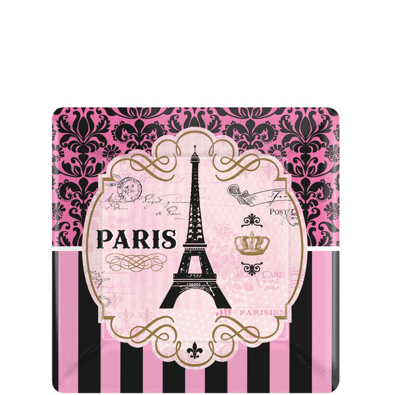 A Day In Paris Square Paper Plates 7in, 8pcs Printed Tableware - Party Centre
