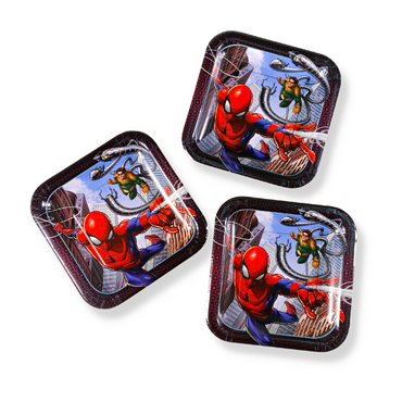 Spiderman Webbed Square Paper Plates 7in, 8pcs - Party Centre