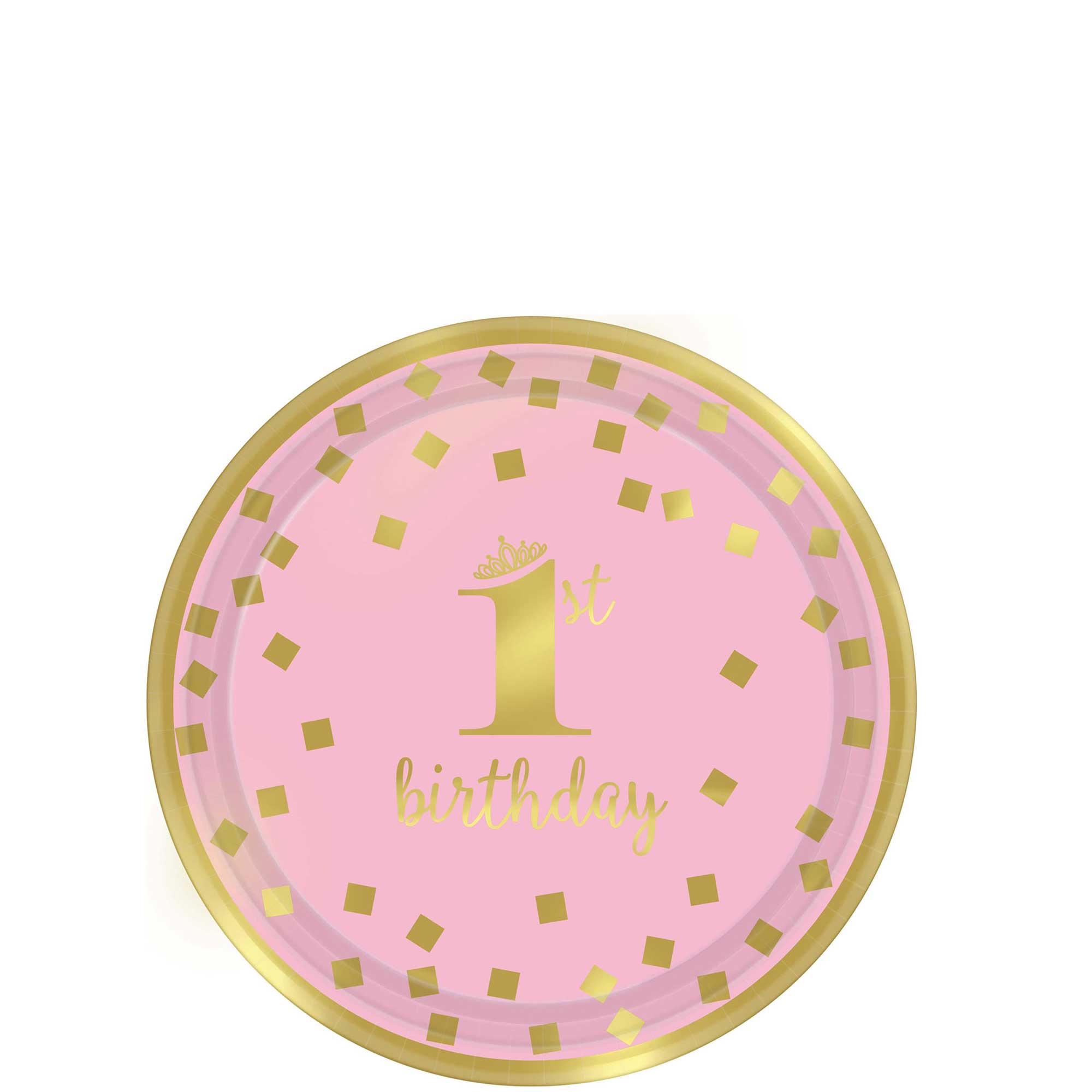 1st Birthday Girl - Gold Metallic Paper Plates 7in, 8pcs Printed Tableware - Party Centre - Party Centre