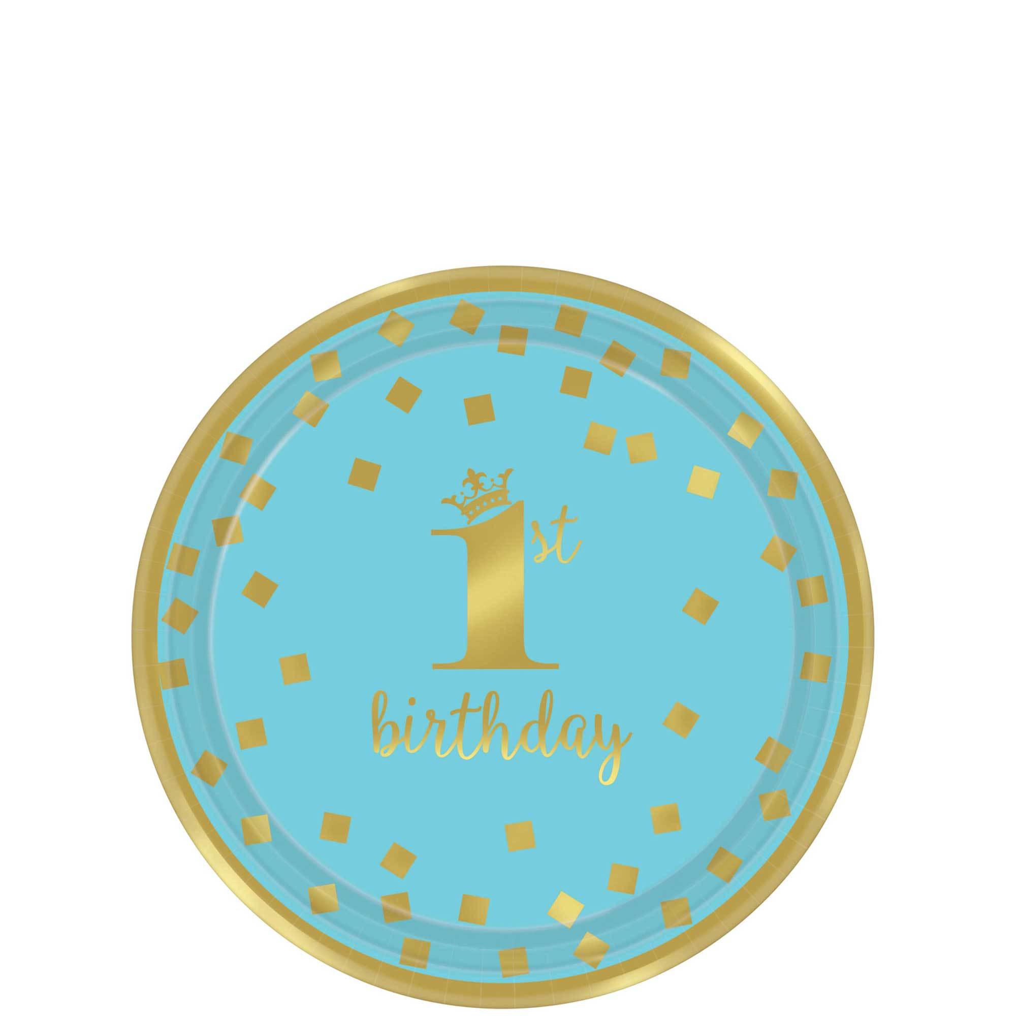 1st Birthday Boy - Gold Metallic Paper Plates 7in, 8pcs Printed Tableware - Party Centre - Party Centre