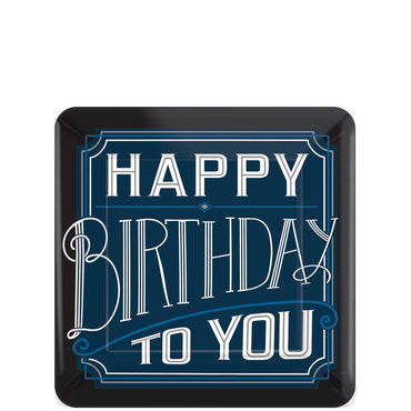 Happy Birthday Man Square Plates 7in, 8pcs Solid Tableware - Party Centre - Party Centre