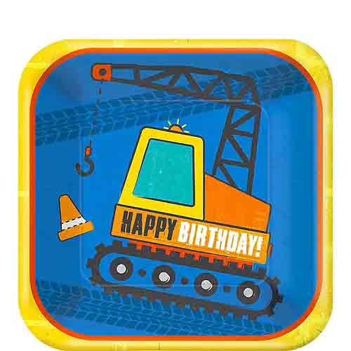 Construction Square Paper Plates 7in, 8pcs