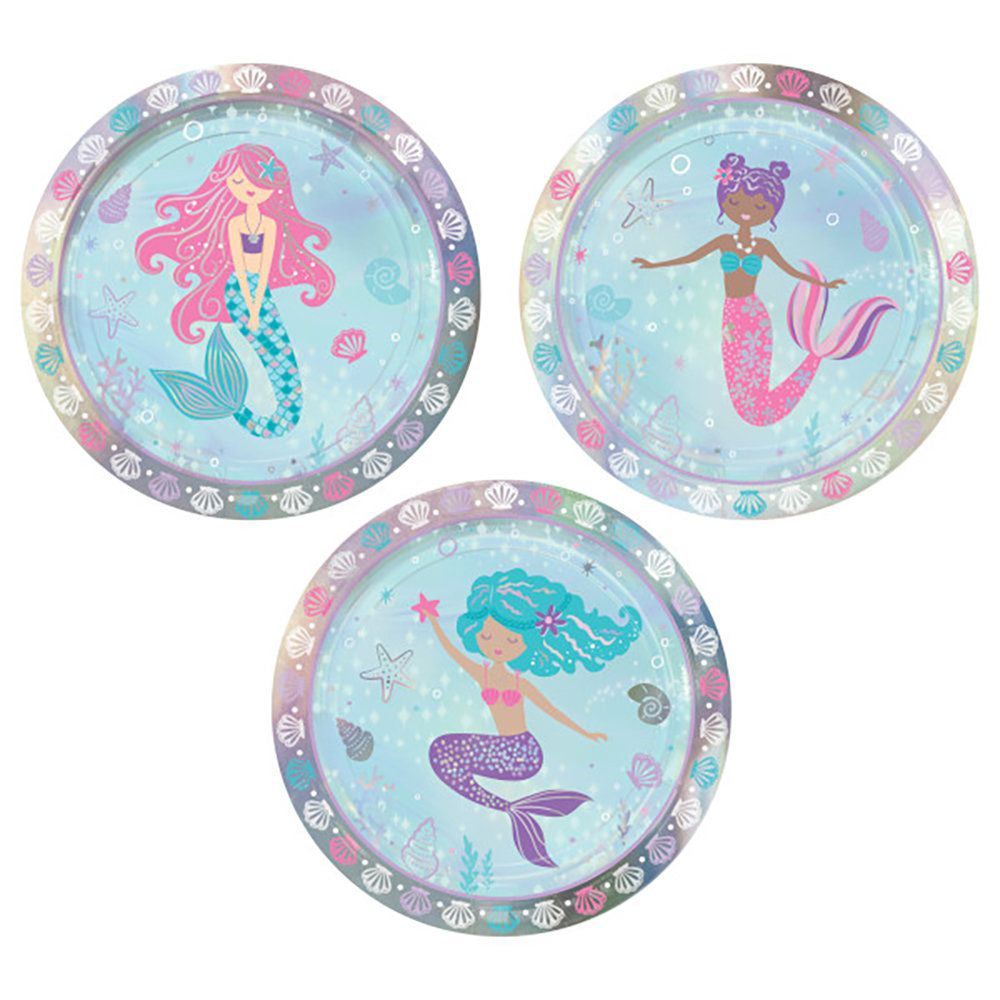 Shimmering Mermaid Birthday Irridescent Plates 7in, 8pcs - Party Centre