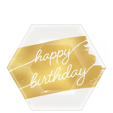 Golden Age Birthday Hexagon Metallic Plates 7in, 8pcs - Party Centre