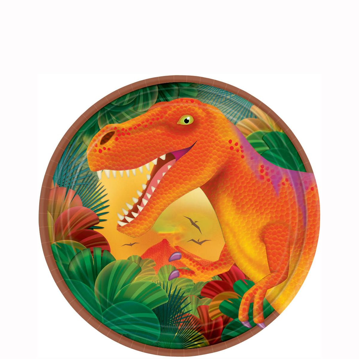 Prehistoric Party Metallic Round Plates 7in, 8pcs Printed Tableware - Party Centre - Party Centre