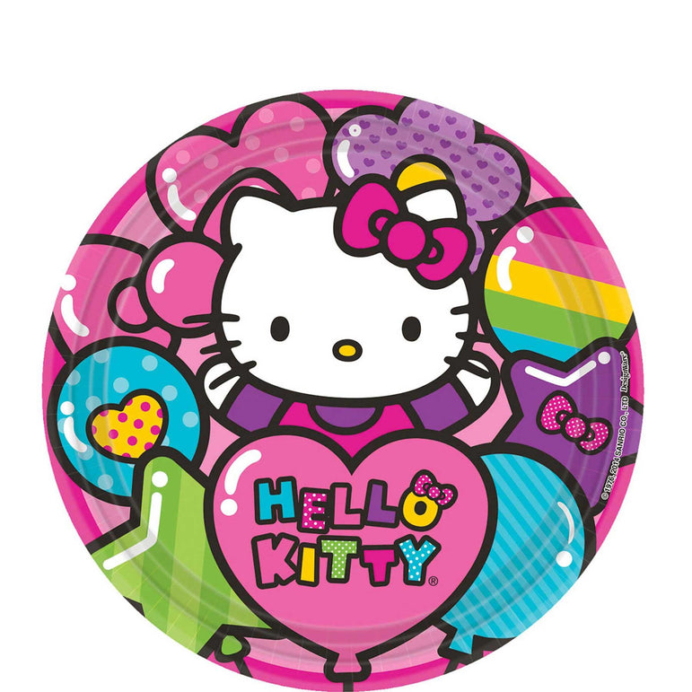 Hello Kitty Rainbow Round Plates 9in, 8pcs Printed Tableware - Party Centre